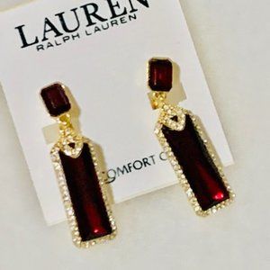 Ralph Lauren Dangle Ruby Red Statement Elegant Clipon Earrings